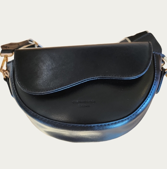 Structured FAUX Black Leather Crossbody Bag, EUC - Picture 3 of 15